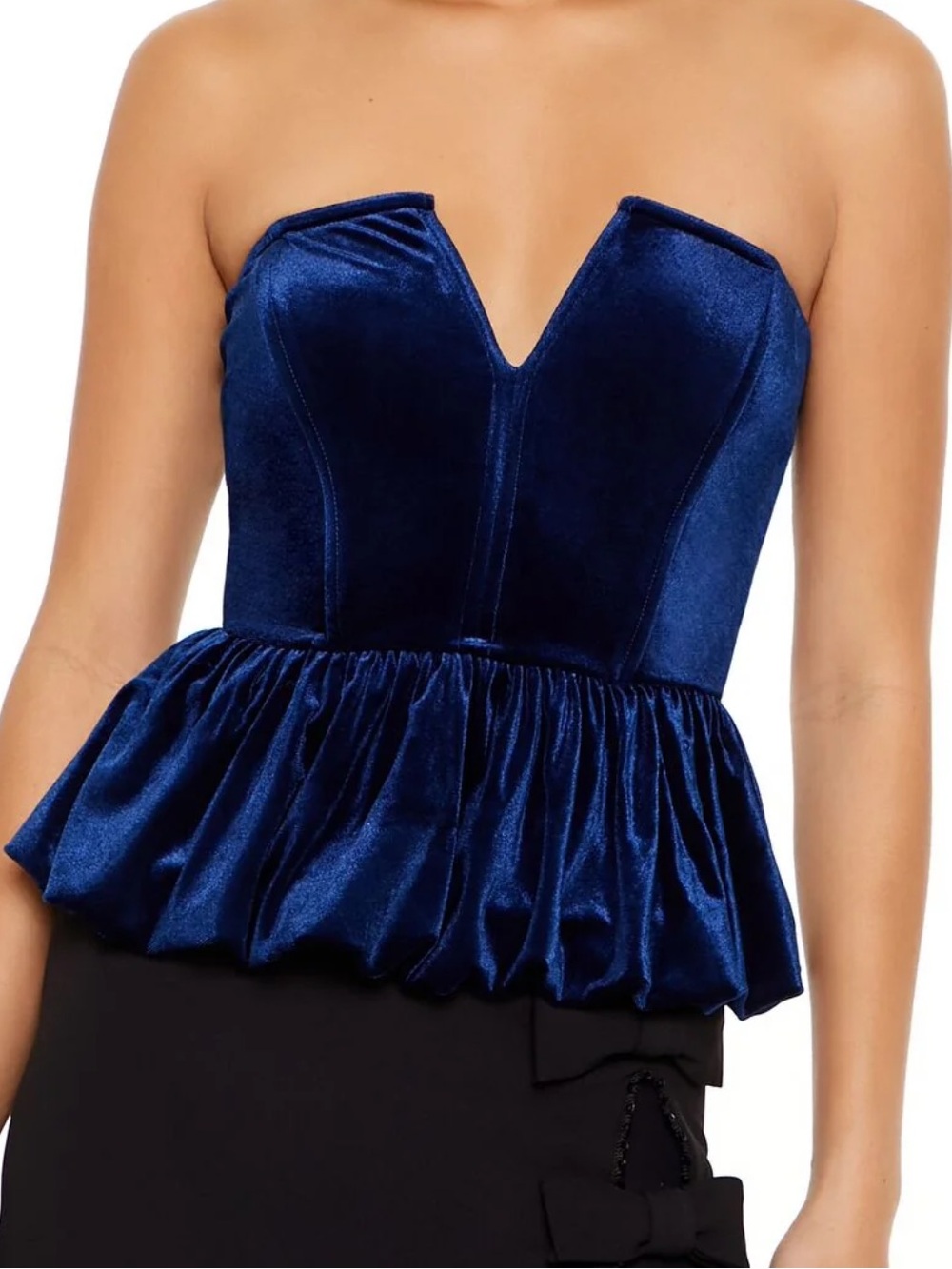 Forever 21 Navy Blue Strapless Velvet Peplum Bustier Top